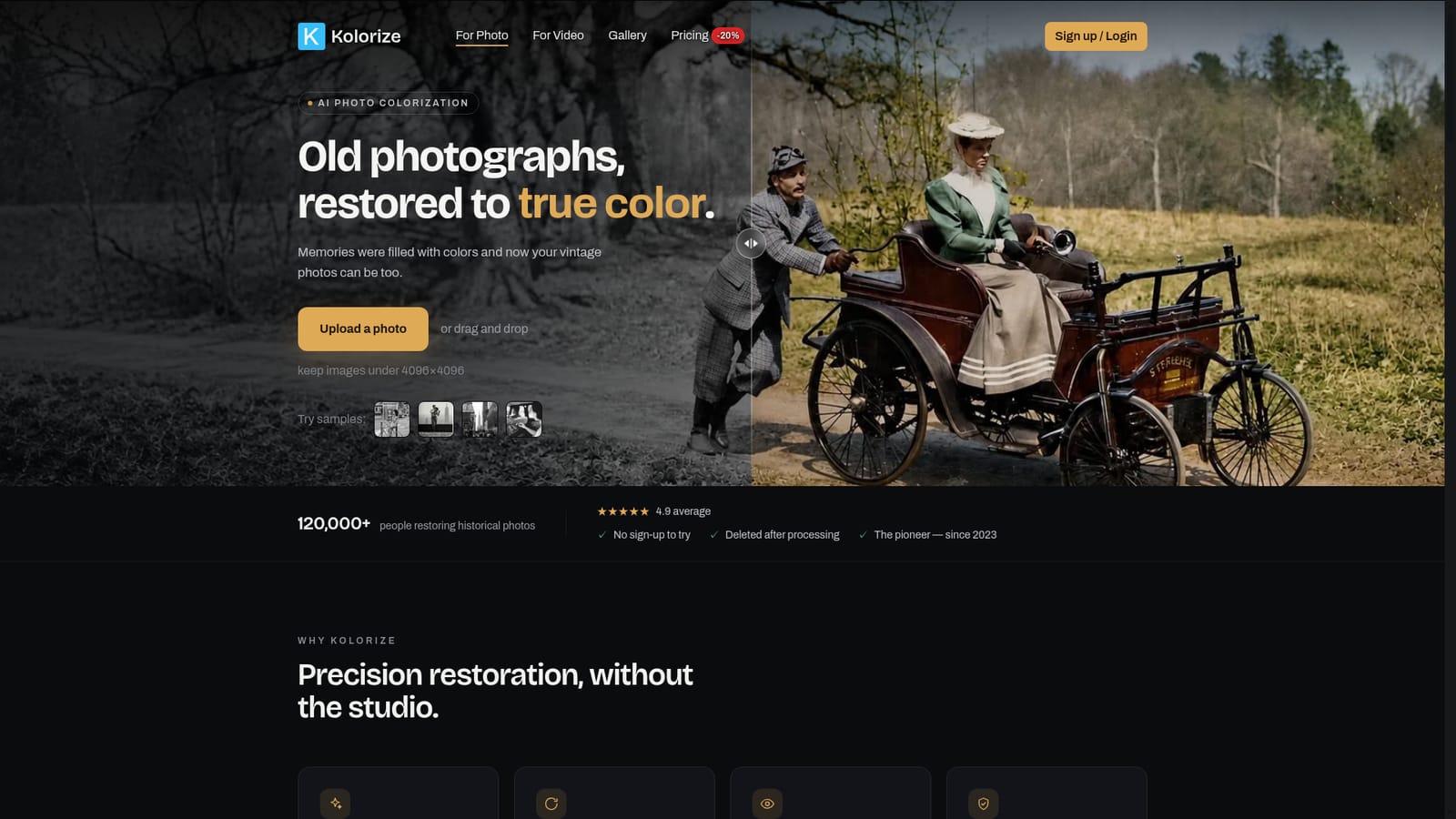 Kolorize — Open the colorizer and drop in a photo