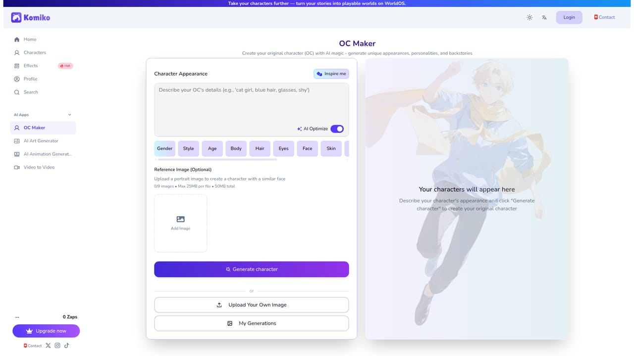 Komiko App — Lock in an original character