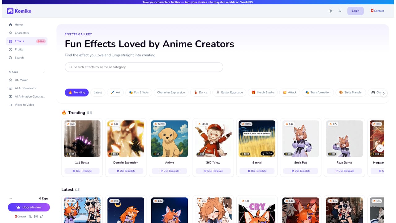 Komiko App — Animate a still or try an effect
