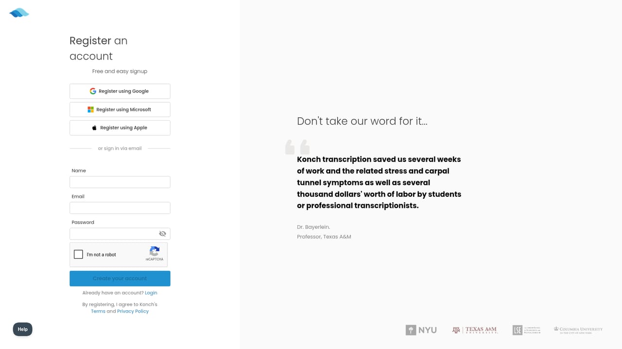 Konch — Sign in and upload your recording