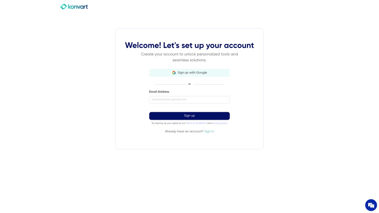 Konvart — Create your account