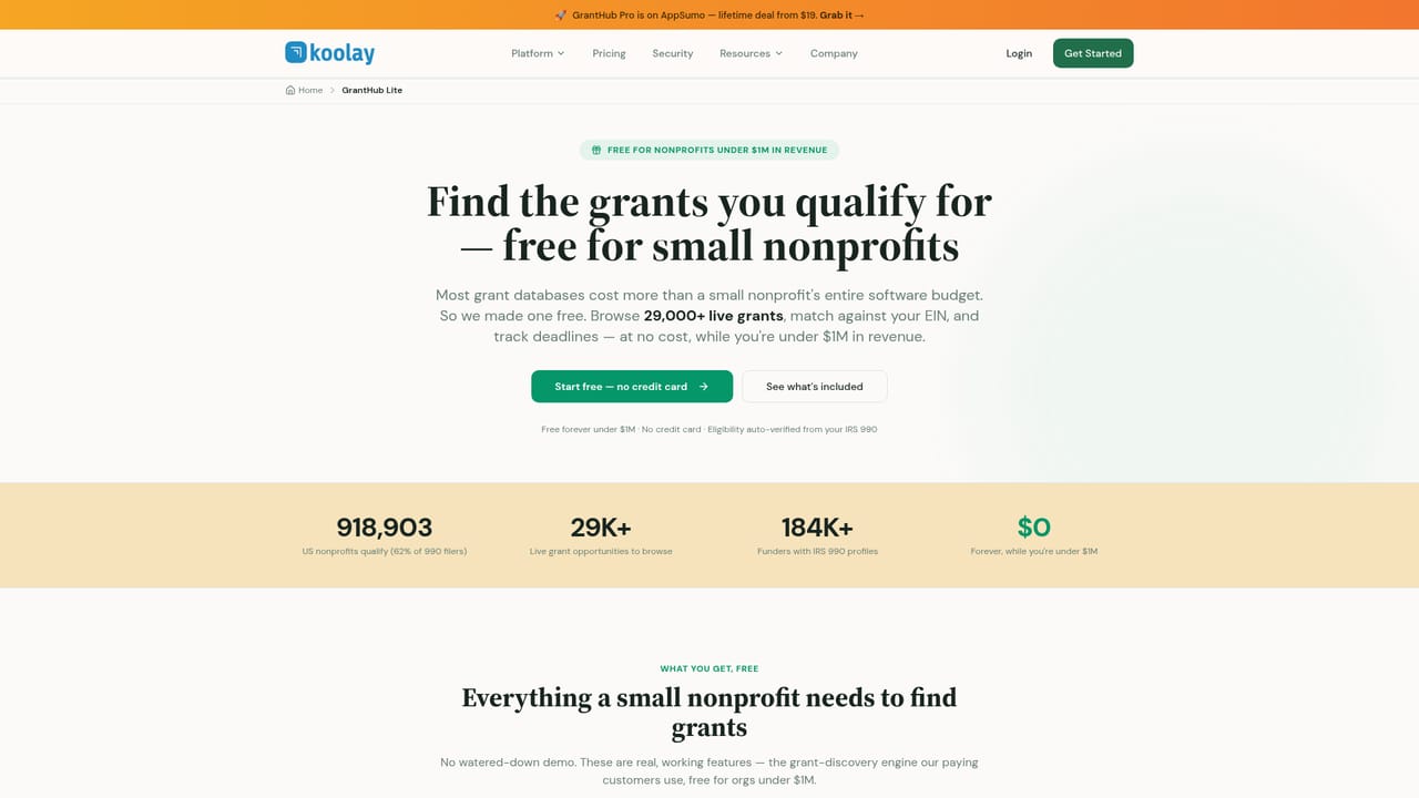 Koolay — Start a free Grant Hub Lite account