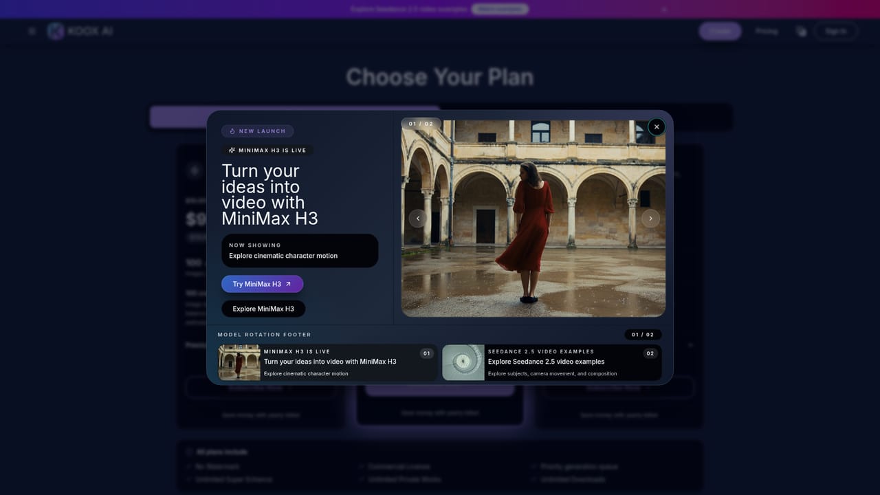 KOOX AI — Check credits and plans
