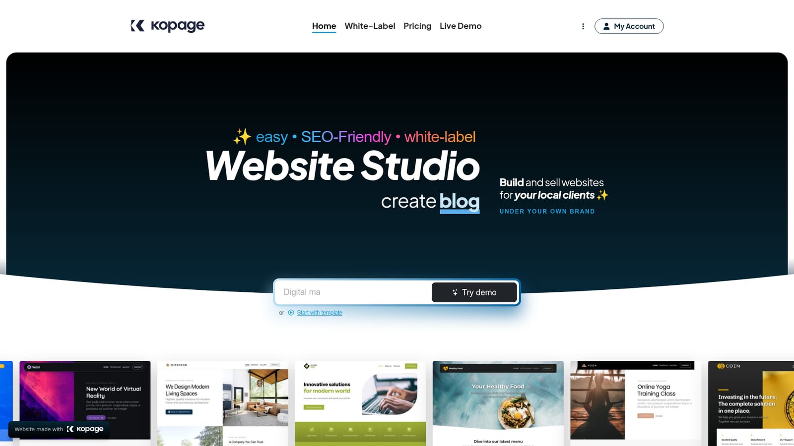 Kopage — Describe the client's website