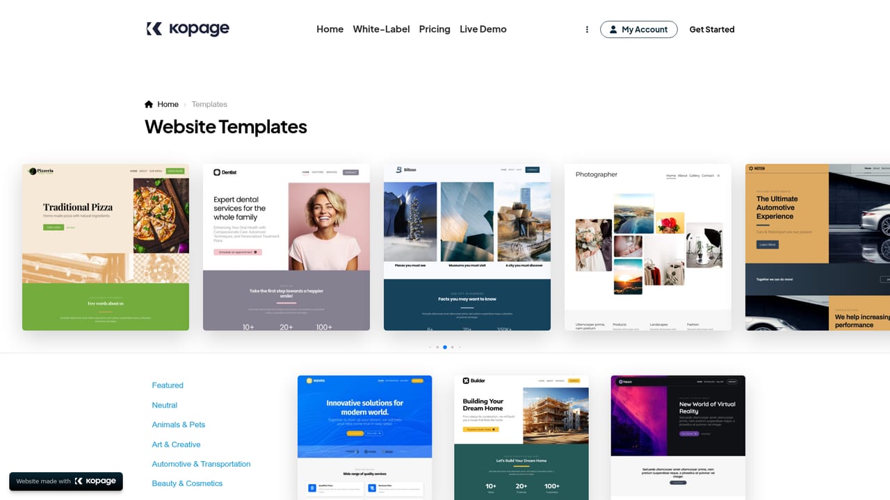 Kopage — Or pick a template instead