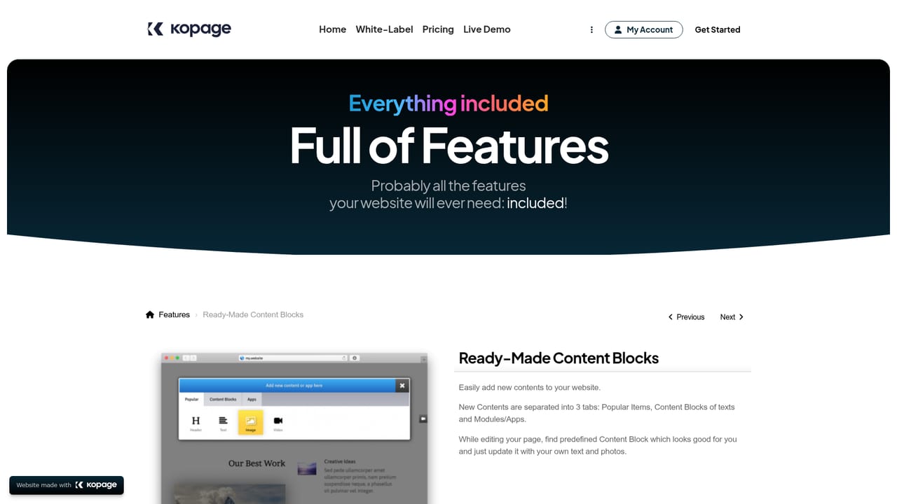 Kopage — Rearrange pages with content blocks