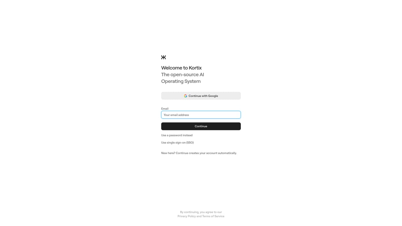 Kortix Suna — Open the Kortix app and create an account