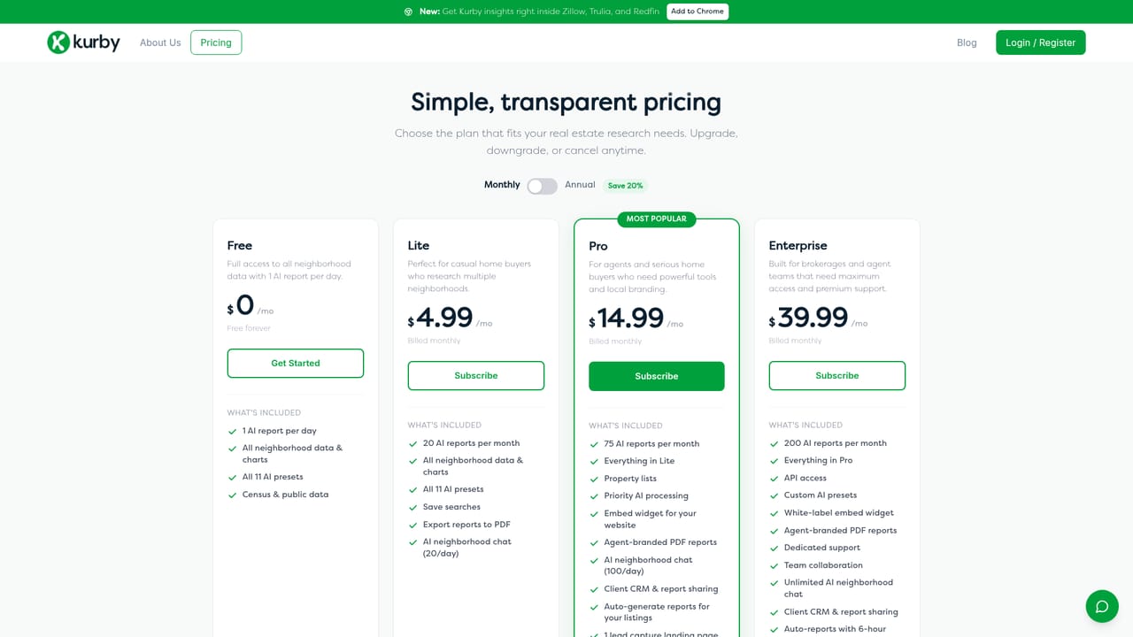 Kurby — Pick a plan that matches your report volume