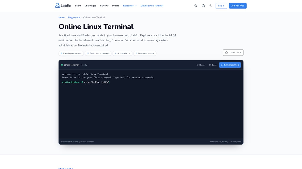LabEx — Open the browser Linux terminal