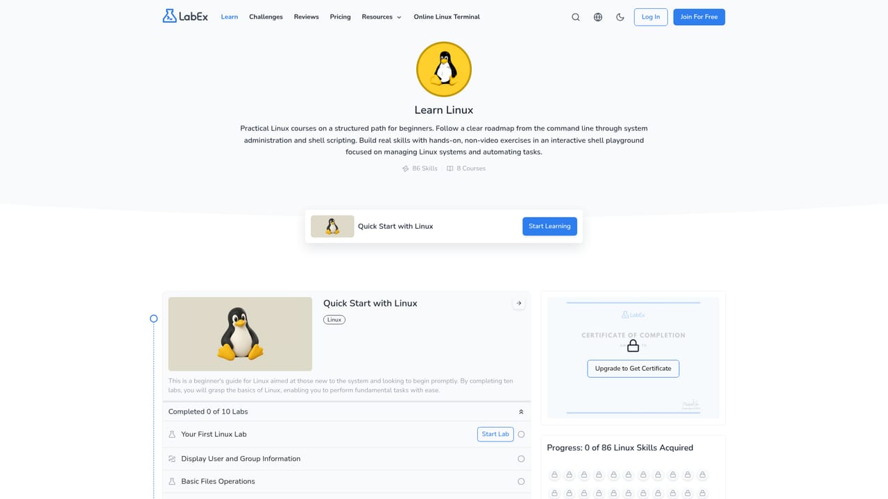 LabEx — Work through the Linux labs