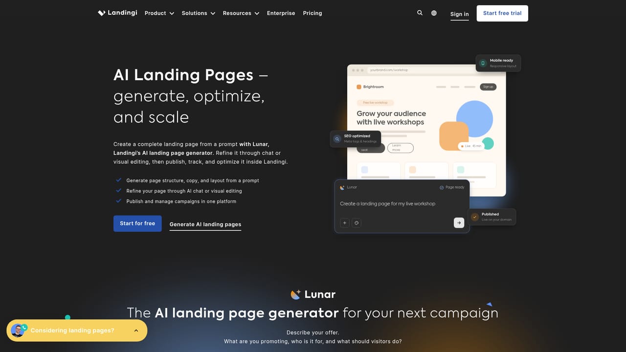 Landingi — Generate a first page with Lunar