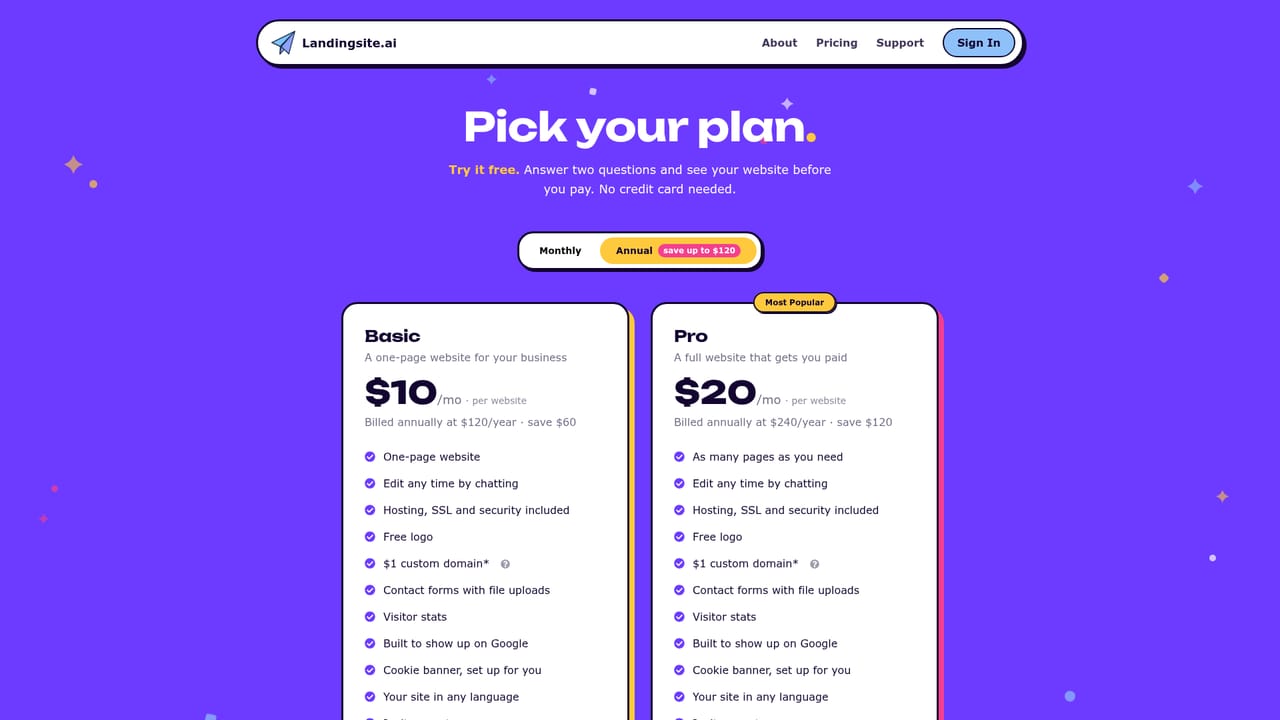 Landingsite — Check pricing and publish