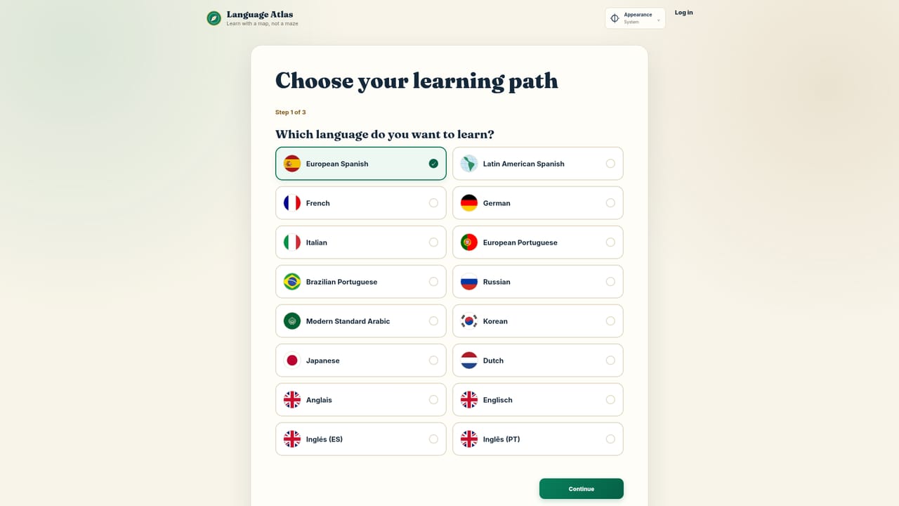 Language Atlas — Set your starting level