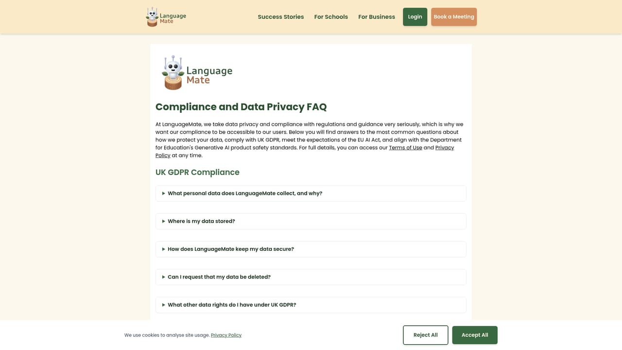 LanguageMate — Check compliance and pedagogy notes