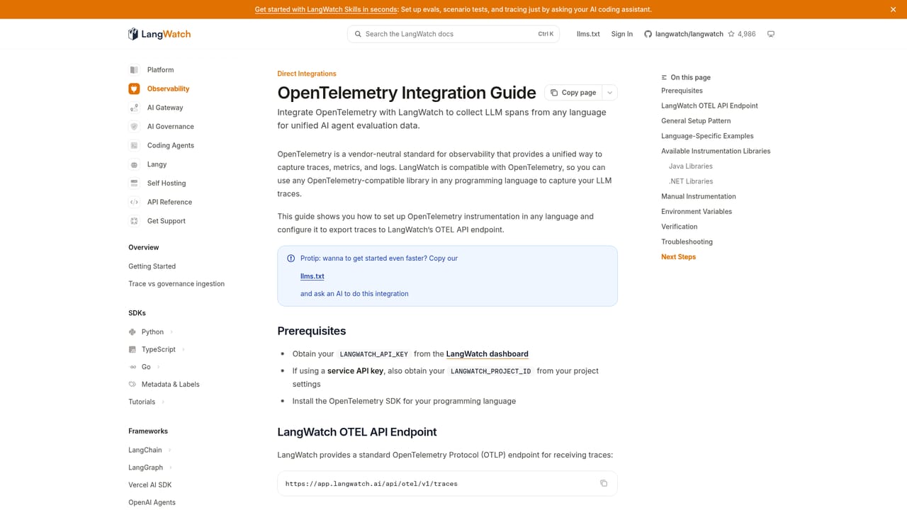 LangWatch — Instrument your agent with OpenTelemetry