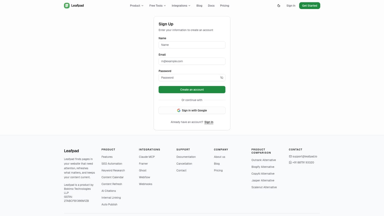 Leafpad — Create an account