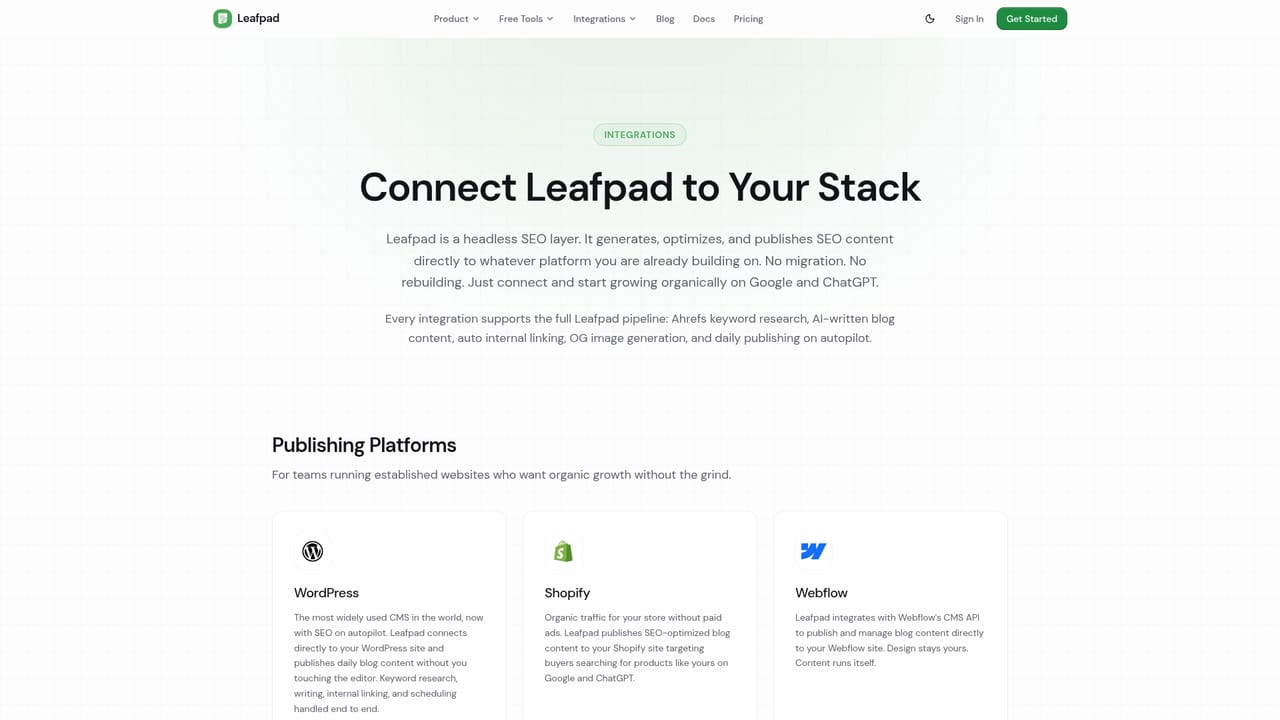 Leafpad — Link your CMS