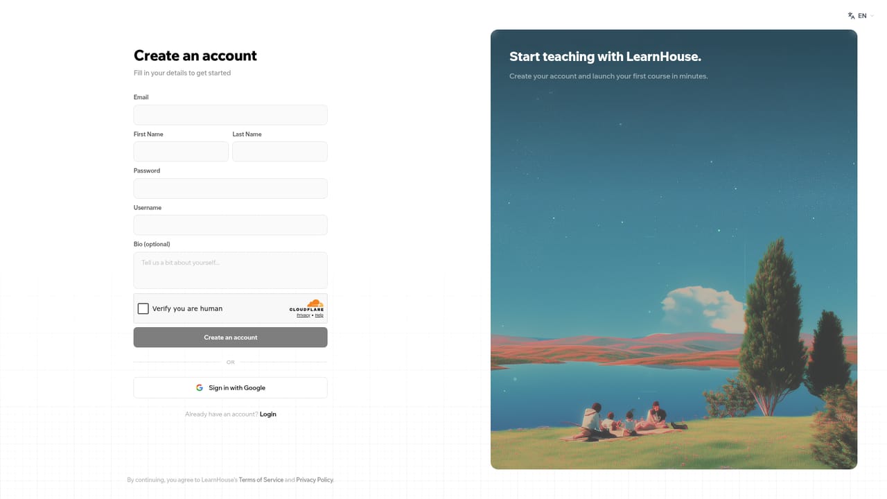 LearnHouse — Create an account