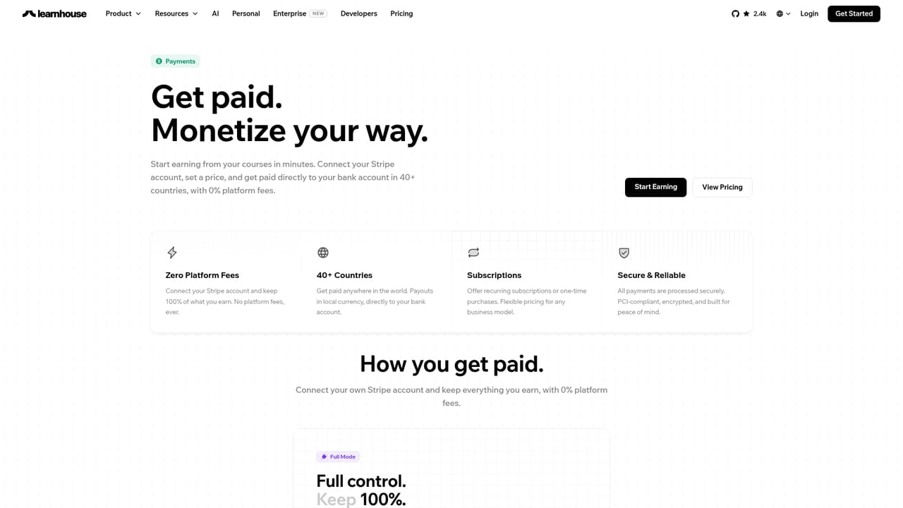 LearnHouse — Connect payments