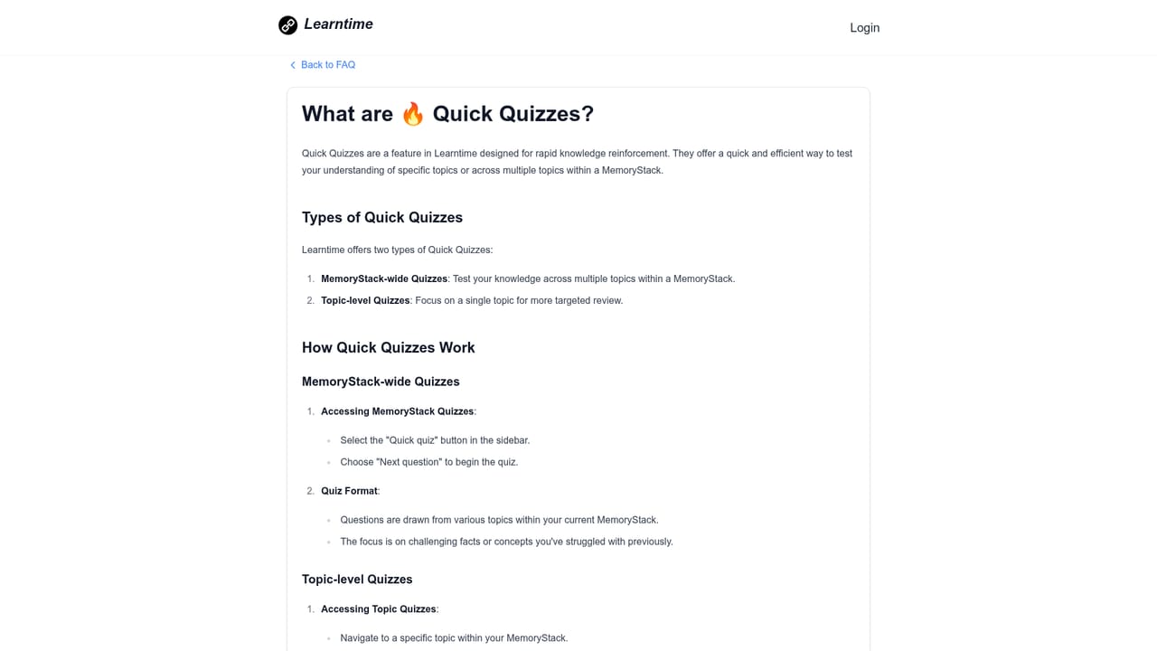 Learntime — Take quick quizzes on weak areas
