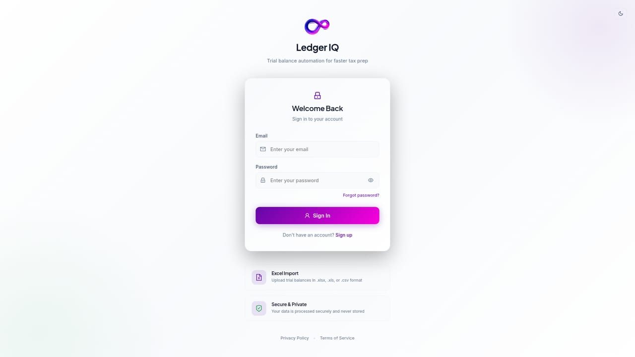Ledger IQ — Start a trial and open a client entity