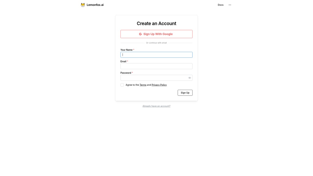 Lemonfox — Create a Lemonfox account