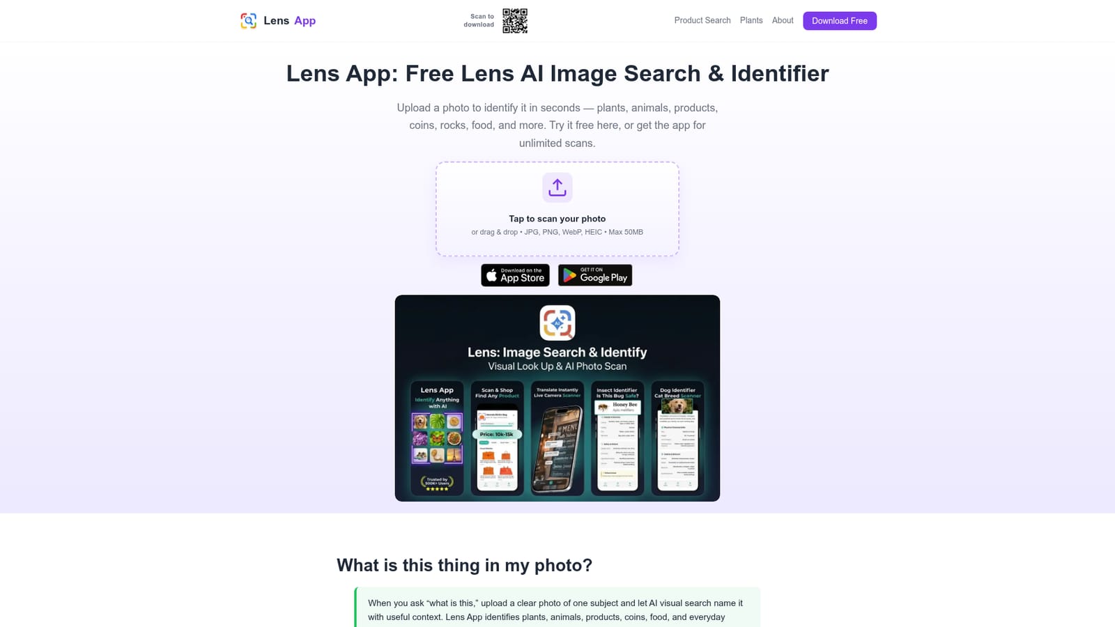 Lens AI — Install the app or open the web scanner