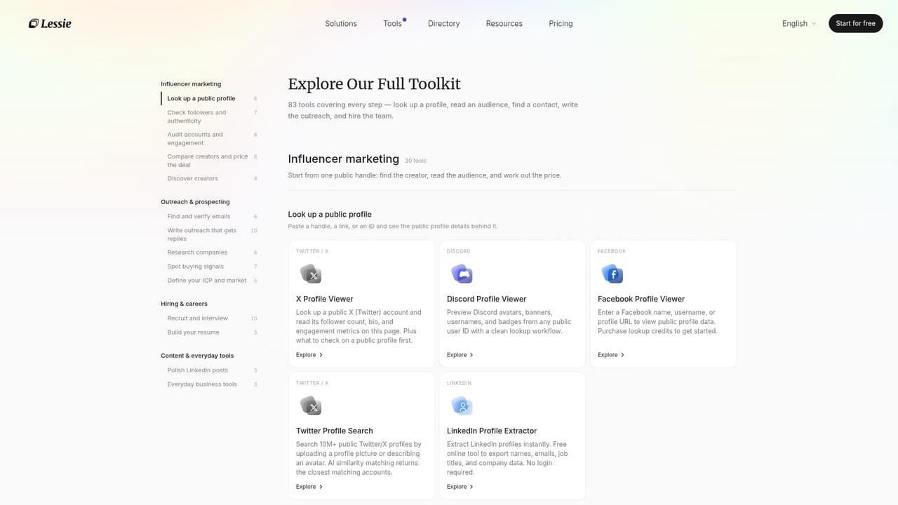 Lessie AI — Pick a search scenario that matches your goal