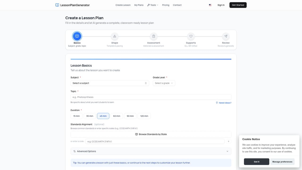 LessonPlanGenerator — Start with a free lesson