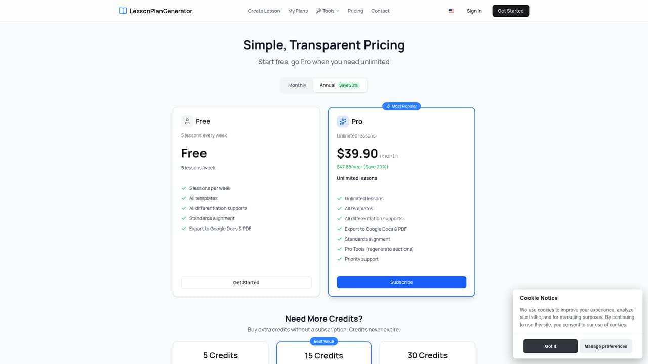 LessonPlanGenerator — Pick a plan