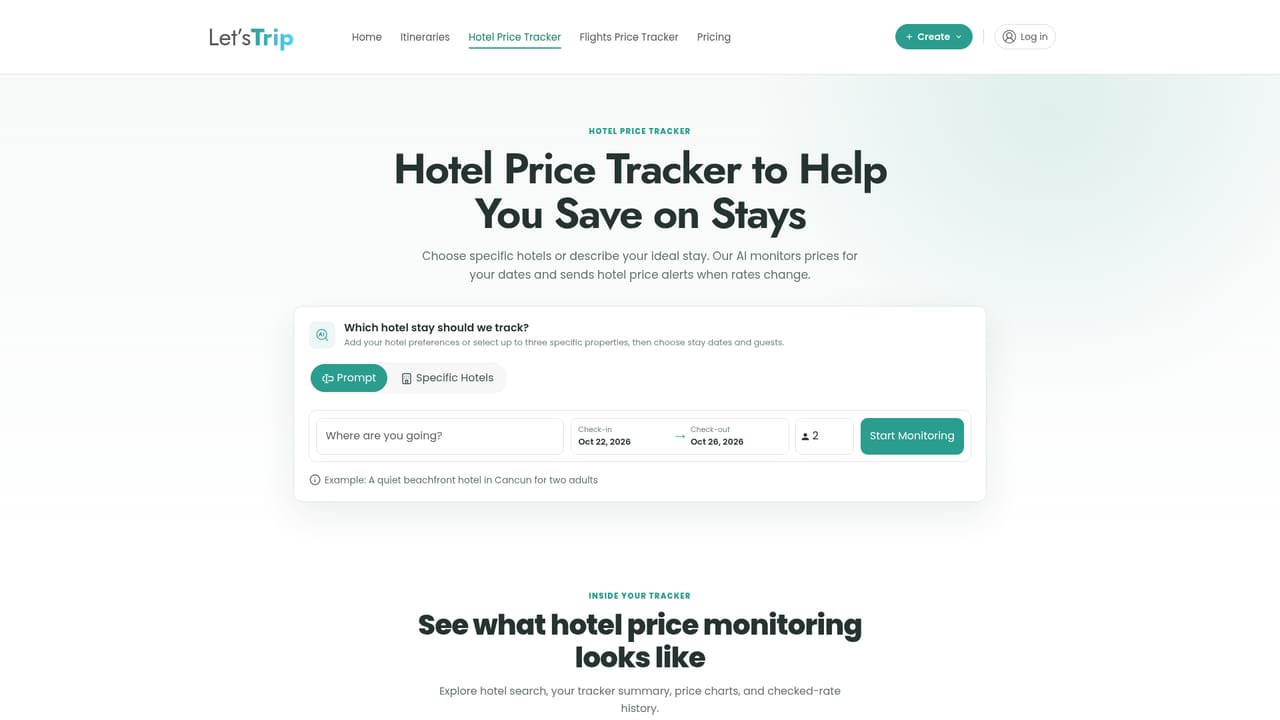 Let's Trip — Start tracking a hotel price
