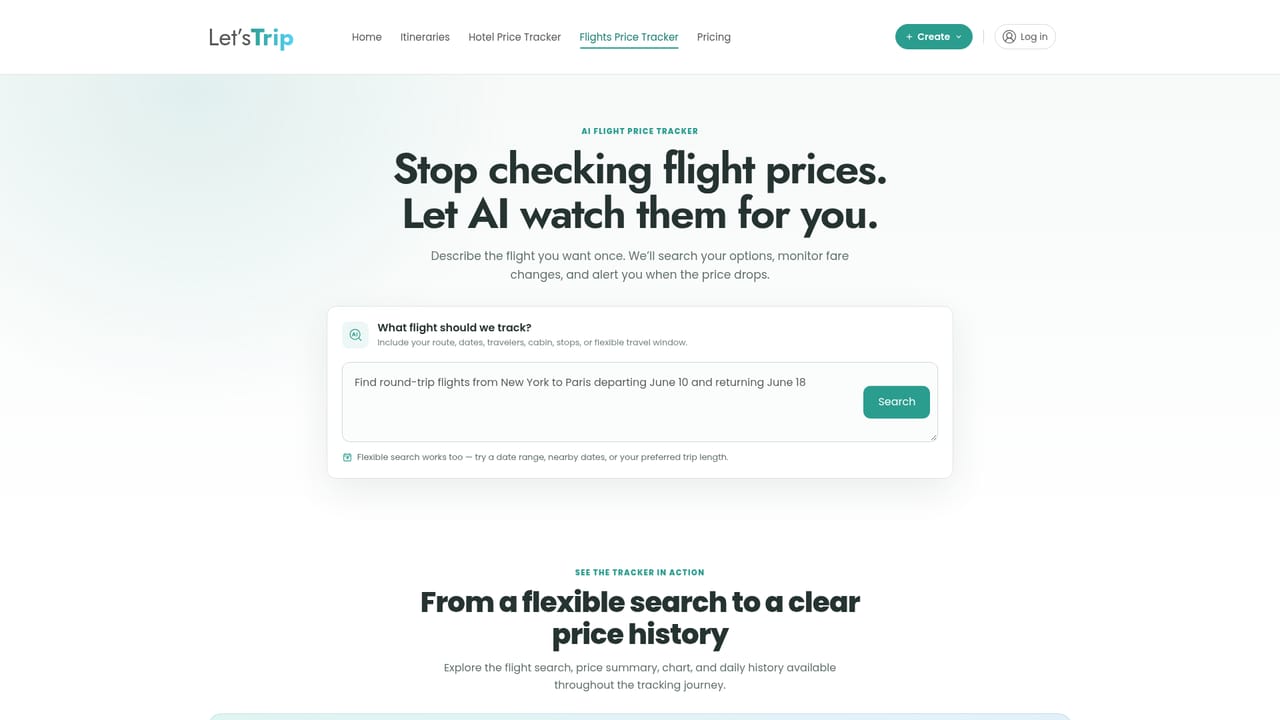 Let's Trip — Set a flight price alert