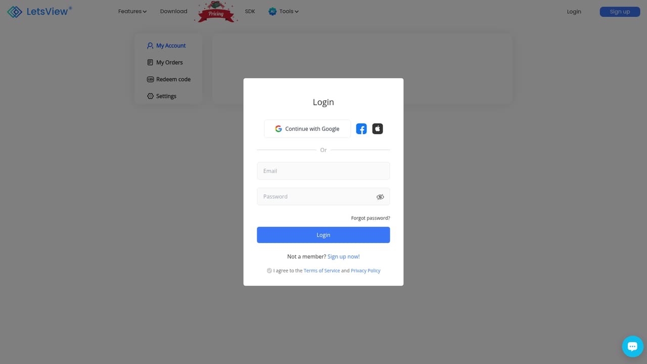 LetsView Chat — Review your account and upgrade options