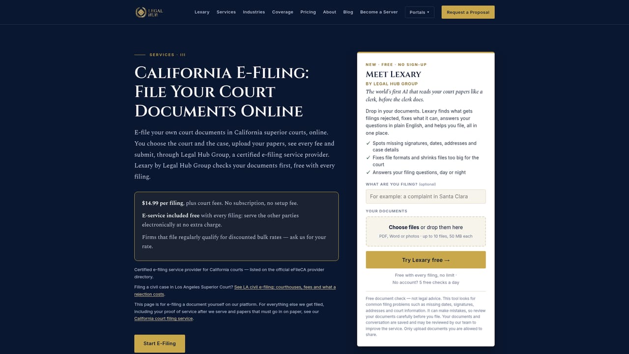 Lexary by Legal Hub Group — Confirm your court accepts e-filing