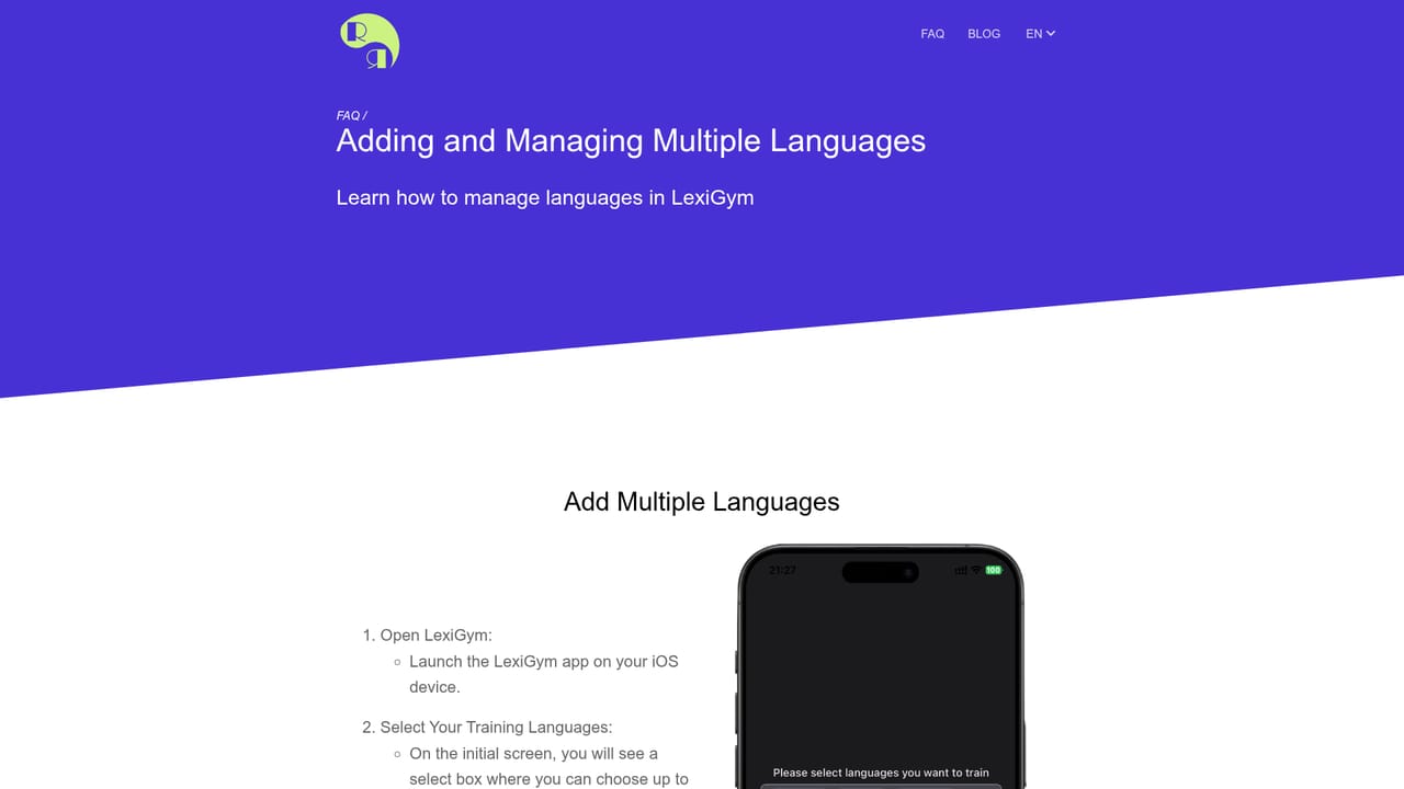 LexiGym — Pick your target language