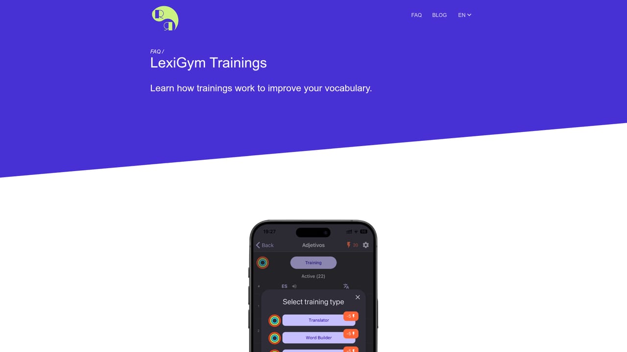 LexiGym — Choose a training type