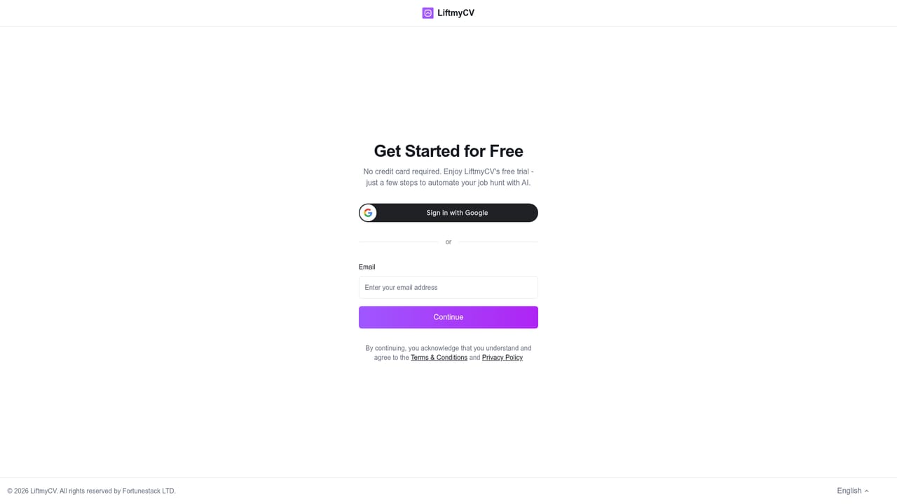 LiftmyCV — Create your account and upload your resume