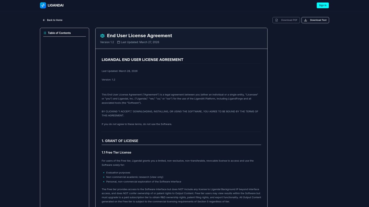 LigandAI — Review the terms and data handling