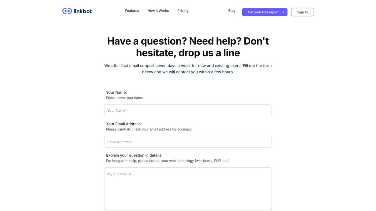 Linkbot — Contact the team for plan or account questions