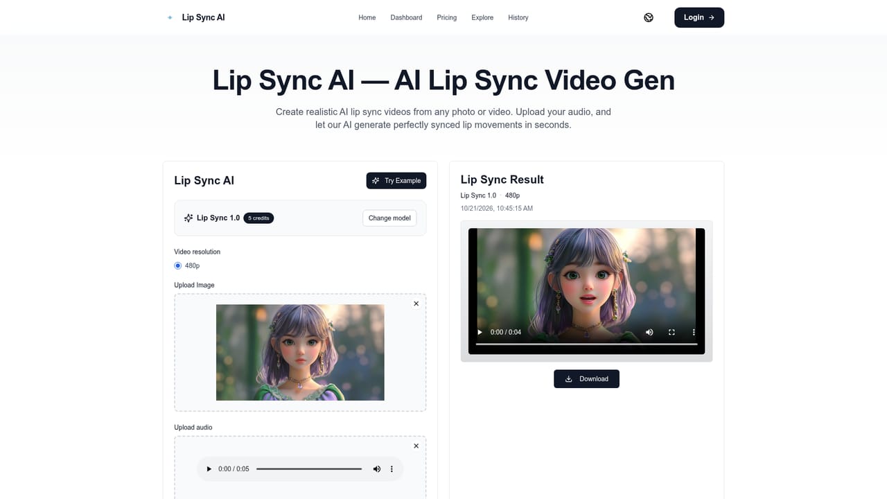 Lip Sync AI — Open the generator and check the free credit balance