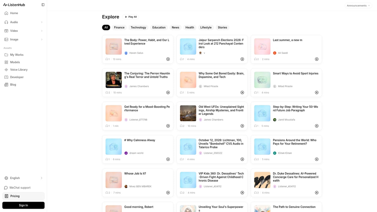 ListenHub — Pick your starting format