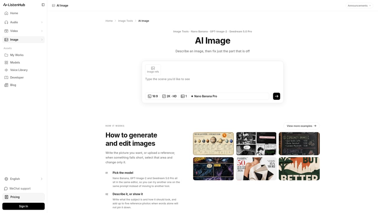 ListenHub — Produce images with a chosen model
