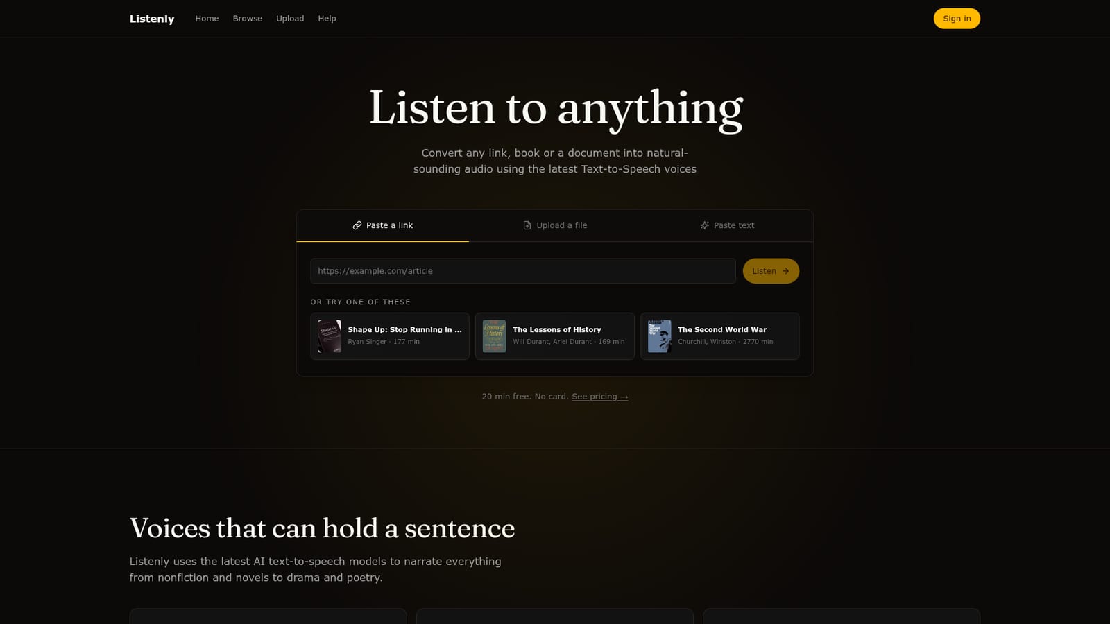 Listenly — Create an account and start the free minutes