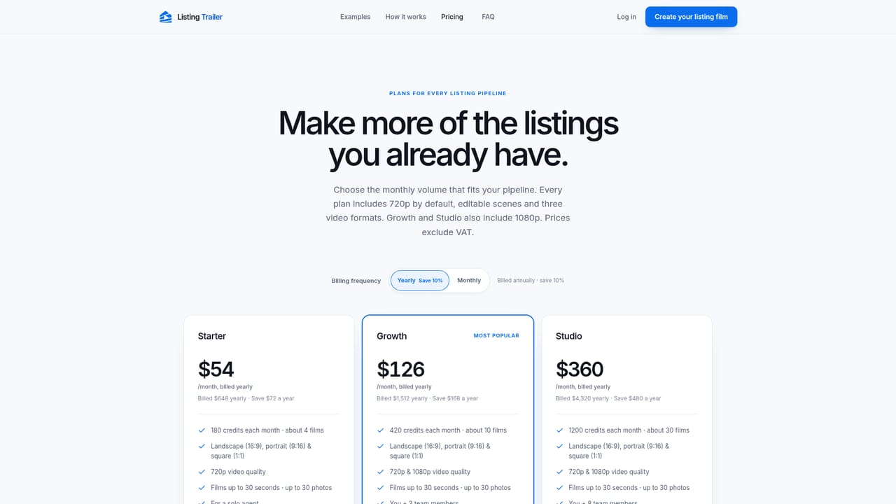 Listing Trailer — Compare plans and share