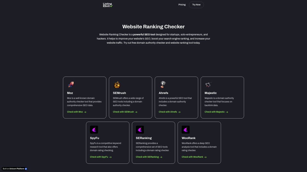 Listingbott — Check your current domain rating