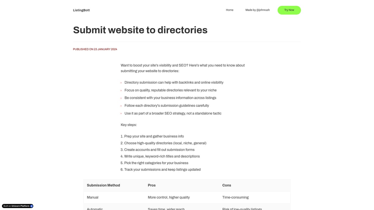 Listingbott — Review how directory submission works