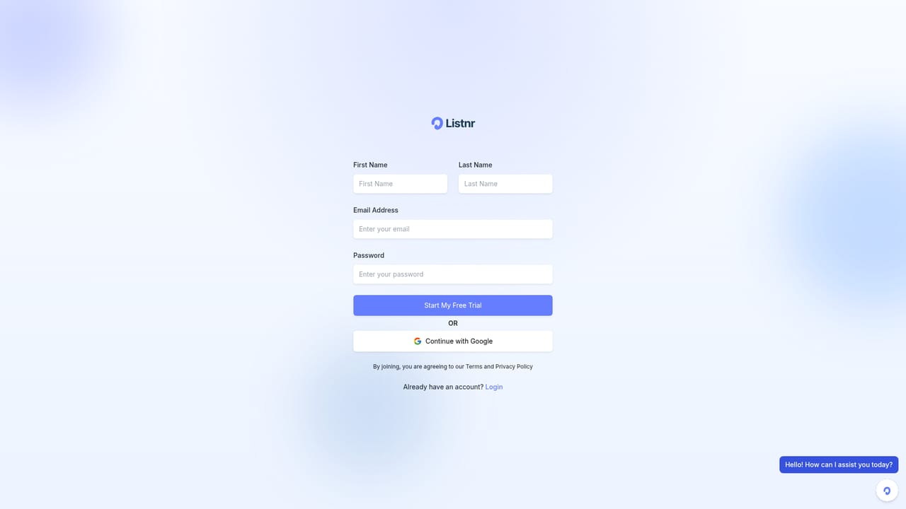Listnr AI — Create a Listnr account