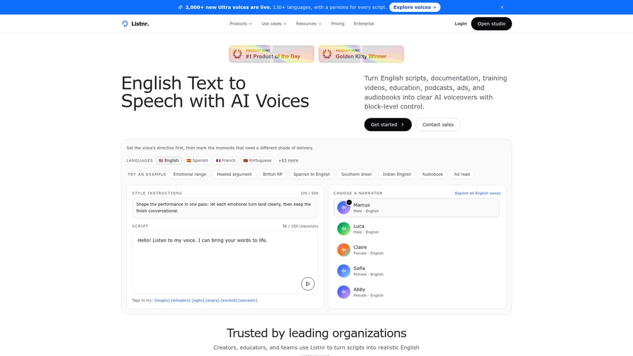 Listnr AI — Choose a narrator from the voice library