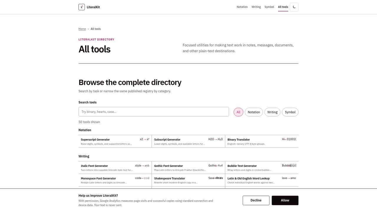 LiteralKit — Pick a tool category