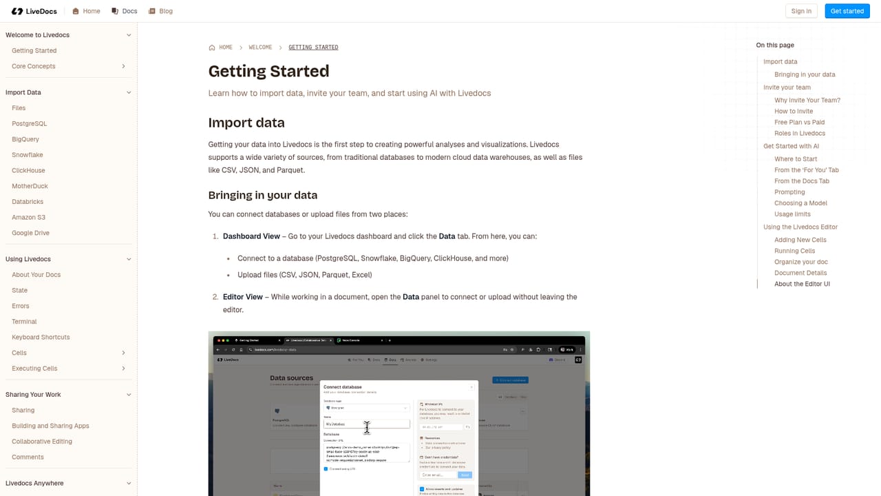 Livedocs — Check the docs for workspace features